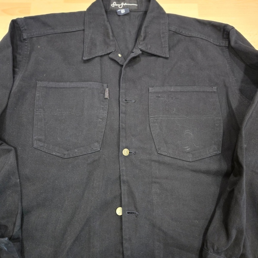 Sean John XL Black Denim Cotton Button Down Shirt Jacket Long Sleeve Menswear